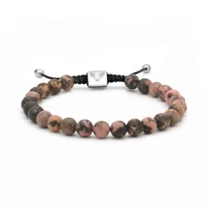 Elegant Matt Rodonite bead bracelet with silver – Handmade luxury mineral bracelet, perfect for stylish everyday wear